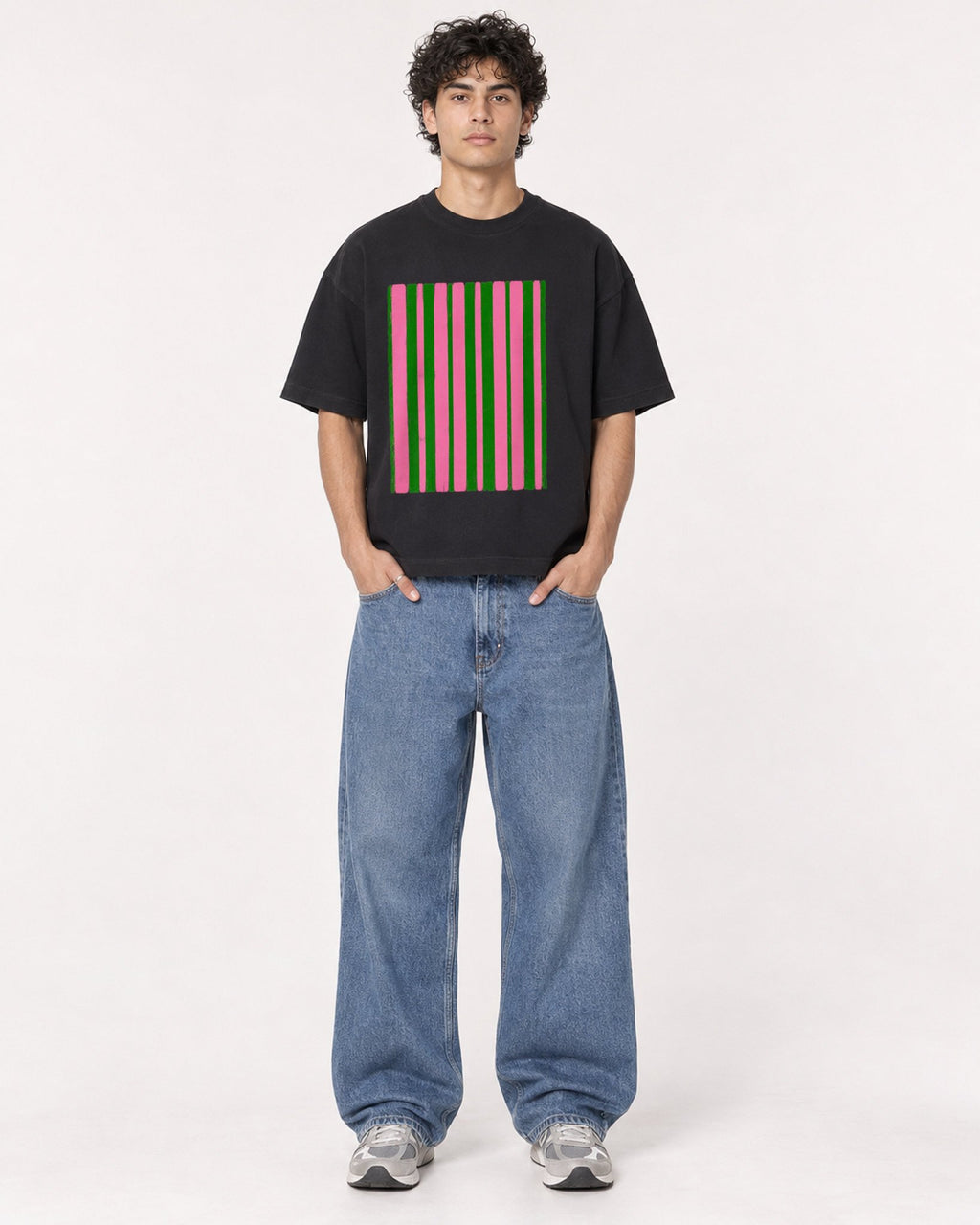 Mockup Boxy Heavyweight Tee Black male full-body 26