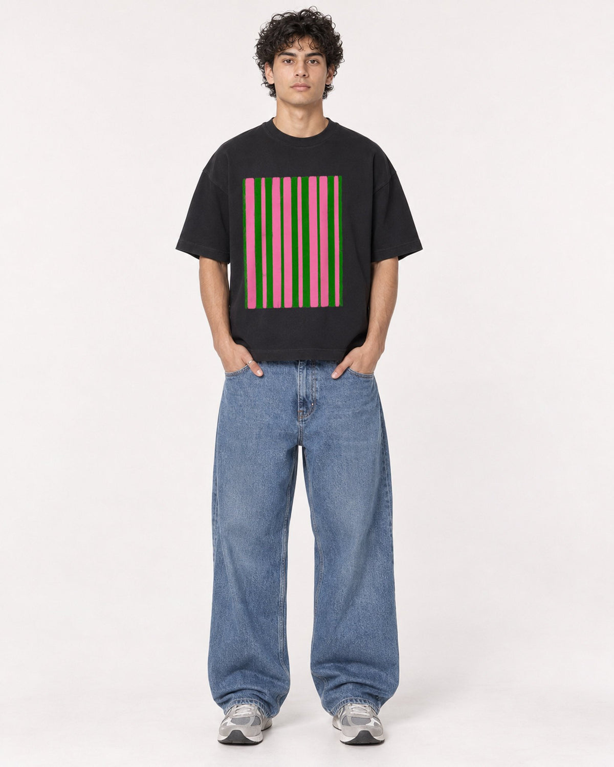 Mockup Boxy Heavyweight Tee Black male full-body 26