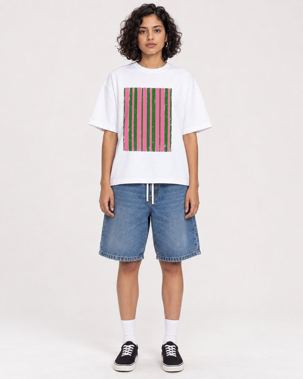 Mockup Boxy Heavyweight Tee White female full-body 26