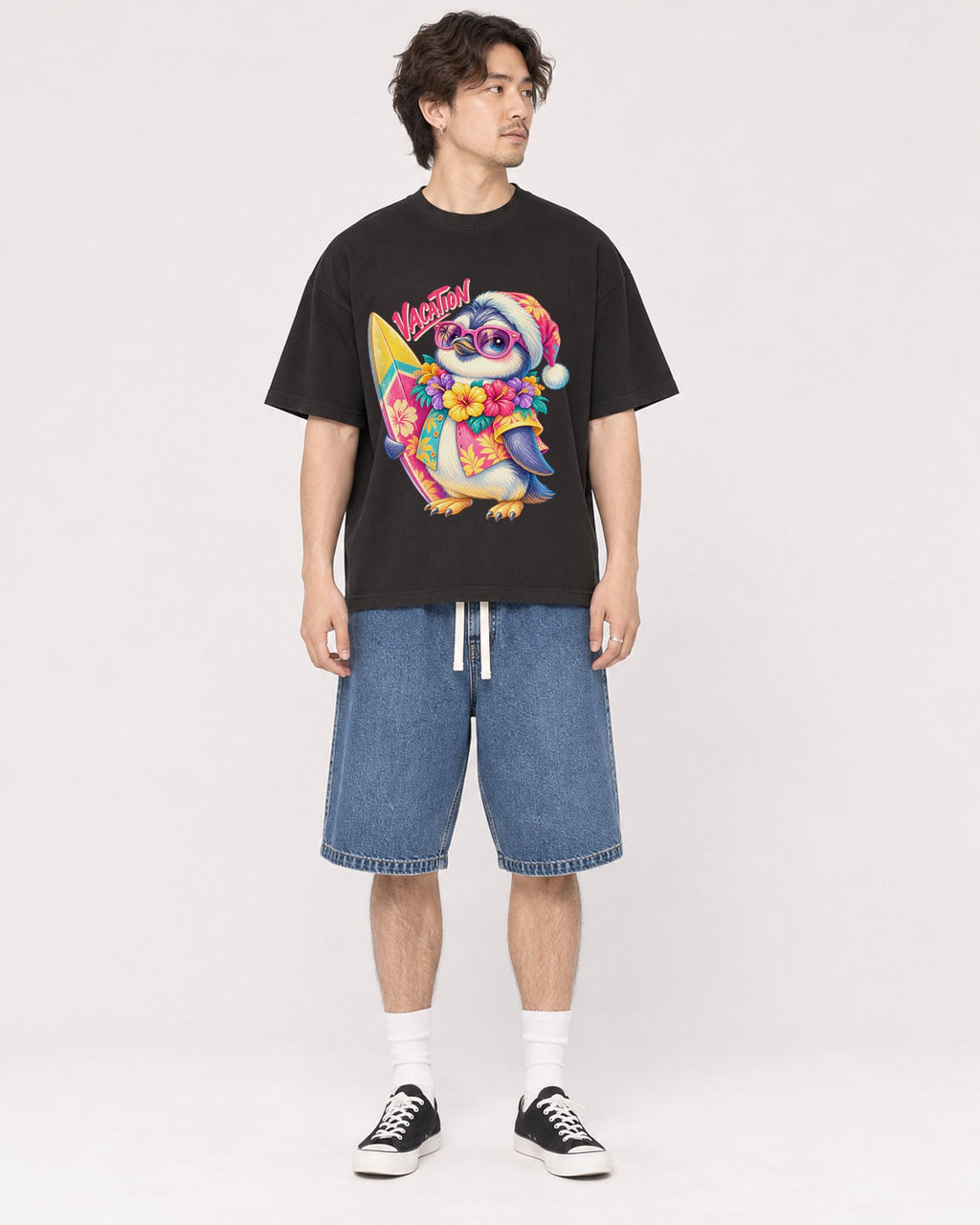 Mockup Boxy Heavyweight Tee Black male full-body 03