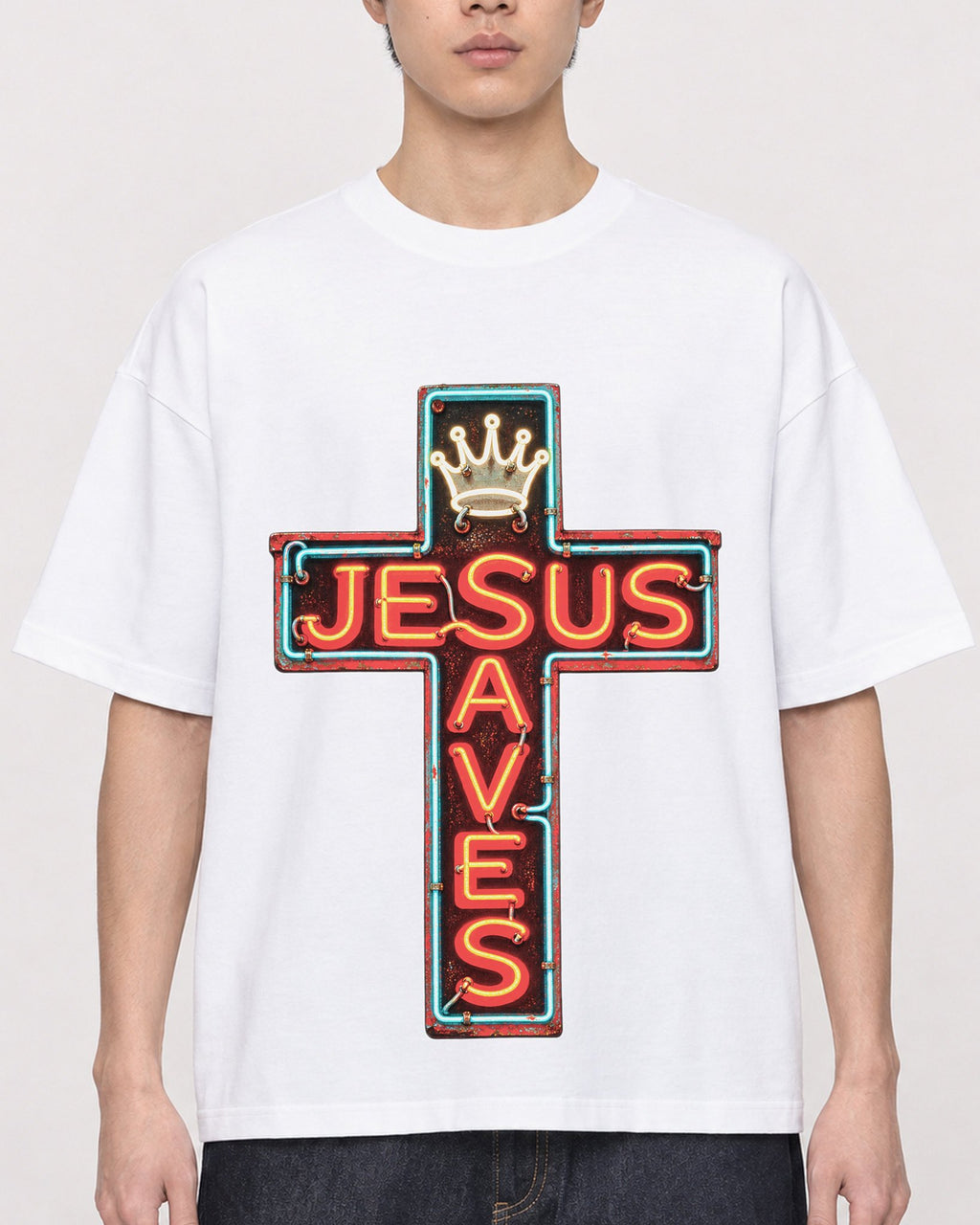 Mockup Boxy Heavyweight Tee White male close-up 01