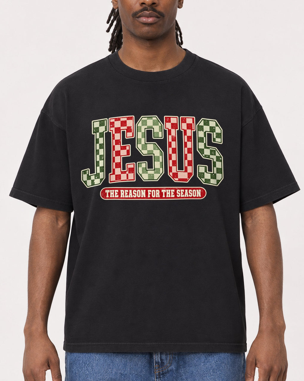 Mockup Boxy Heavyweight Tee Black male close-up 34