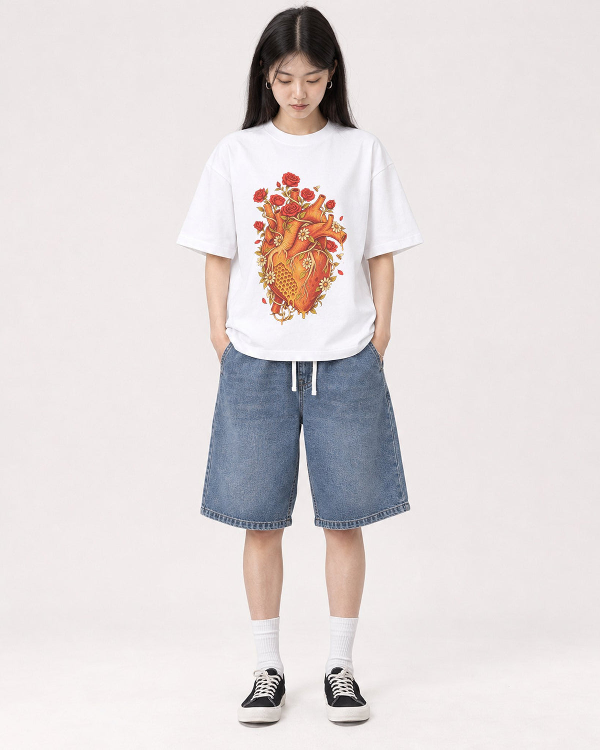 Mockup Boxy Heavyweight Tee White female full-body 01