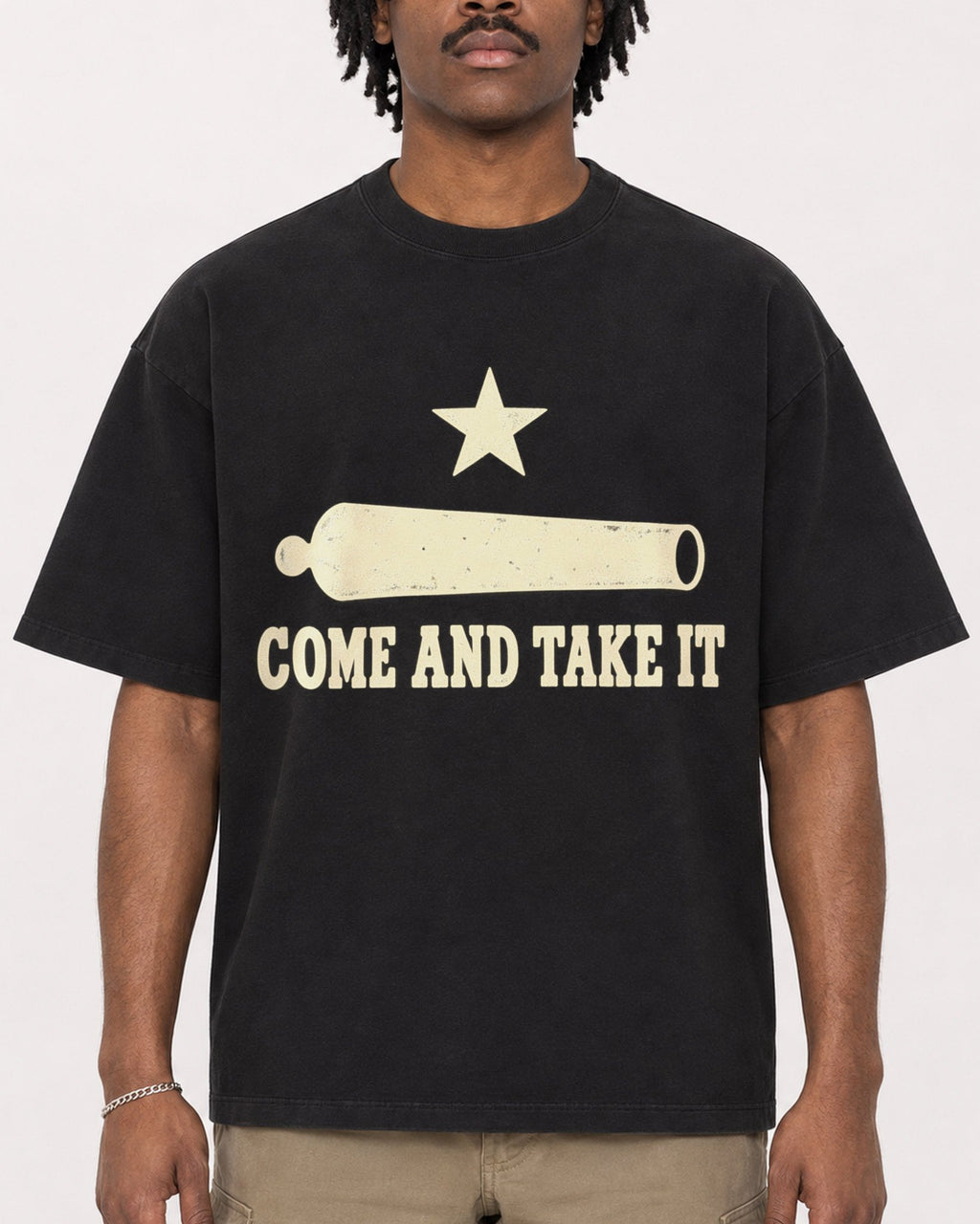 Mockup Boxy Heavyweight Tee Black male close-up 04