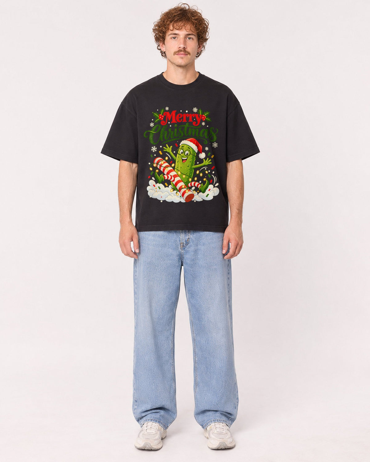 Mockup Boxy Heavyweight Tee Black male full-body 09