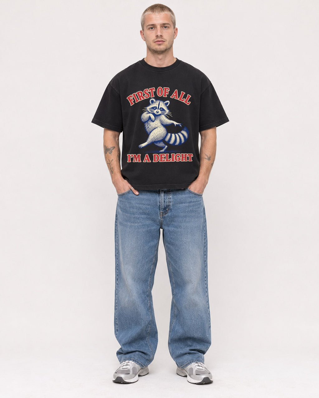 Mockup Boxy Heavyweight Tee Black male full-body 18