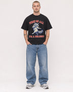 Mockup Boxy Heavyweight Tee Black male full-body 18