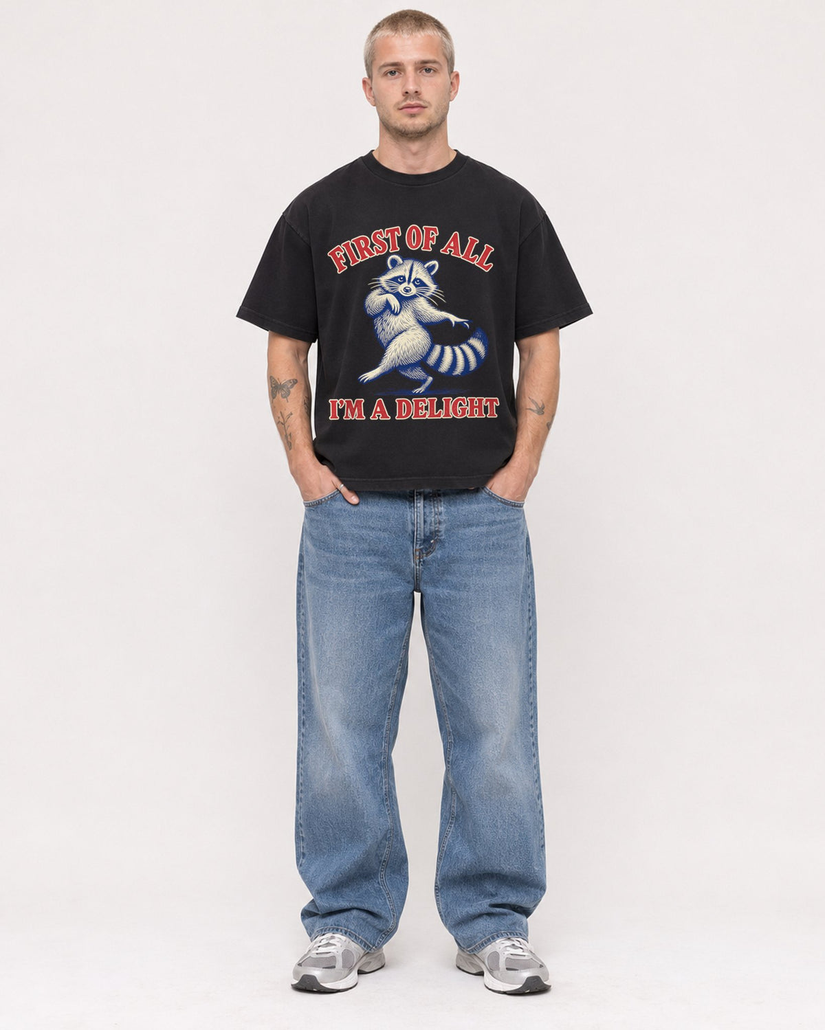 Mockup Boxy Heavyweight Tee Black male full-body 18