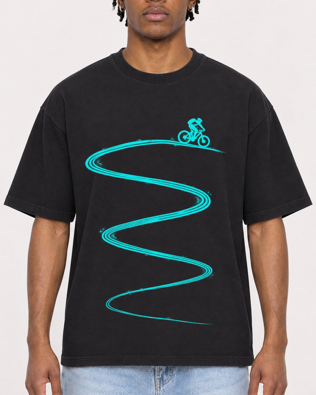 Mockup Boxy Heavyweight Tee Black male close-up 05