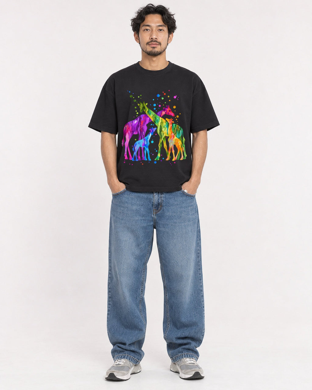 Mockup Boxy Heavyweight Tee Black male full-body 02