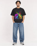 Mockup Boxy Heavyweight Tee Black male full-body 02