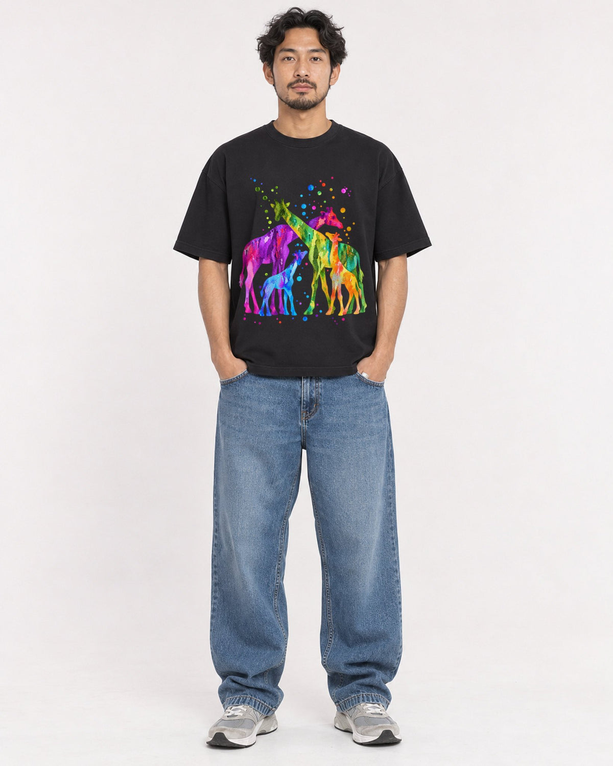 Mockup Boxy Heavyweight Tee Black male full-body 02