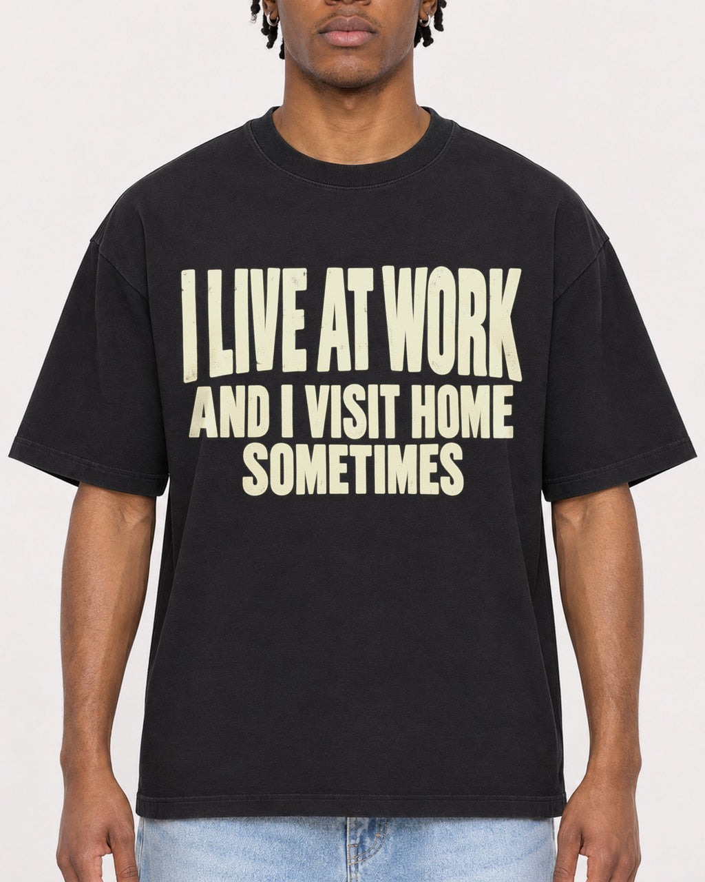 Mockup Boxy Heavyweight Tee Black male close-up 05