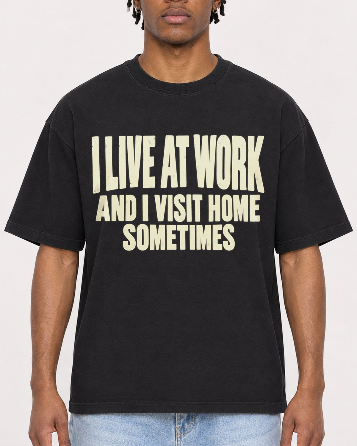 Mockup Boxy Heavyweight Tee Black male close-up 05