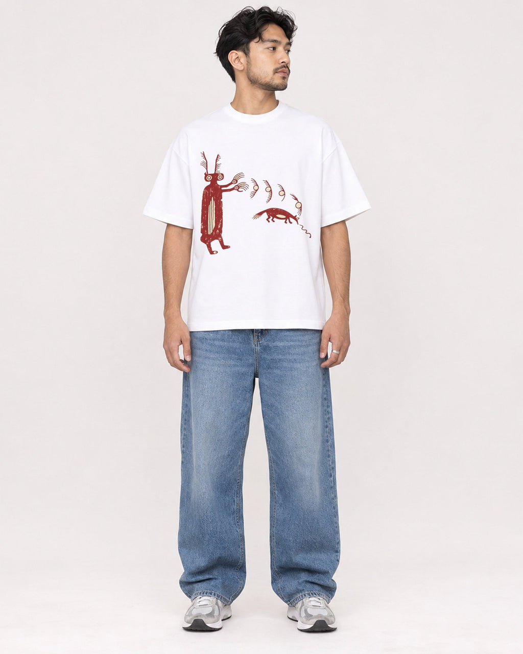 Mockup Boxy Heavyweight Tee White male full-body 02