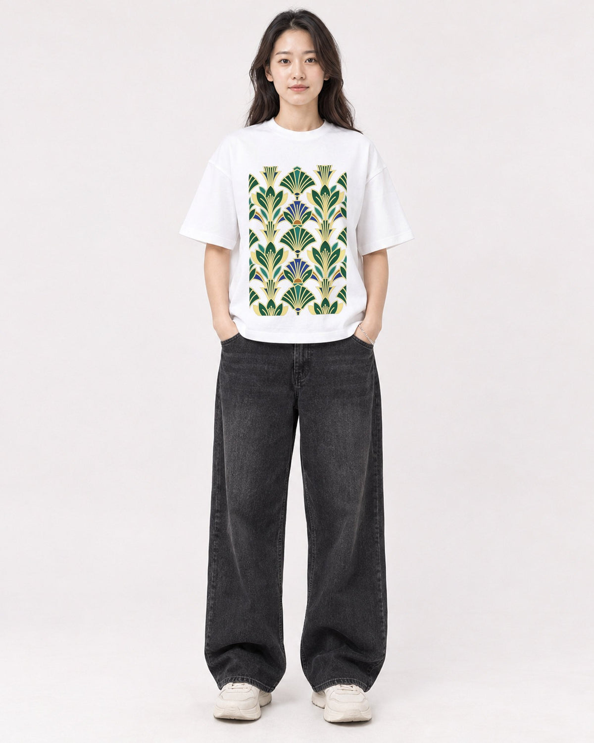 Mockup Boxy Heavyweight Tee White female full-body 03