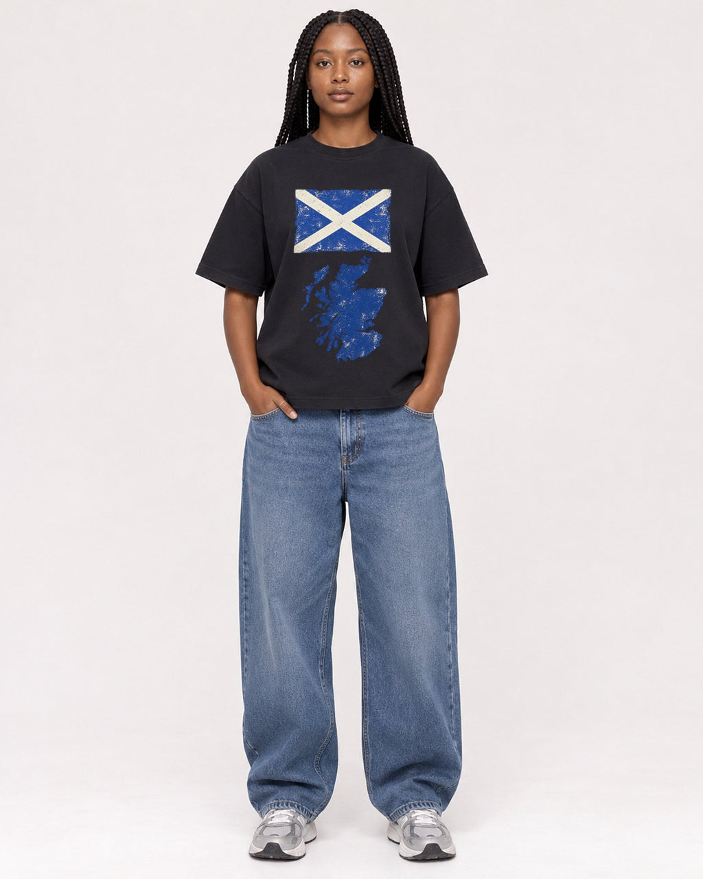 Mockup Boxy Heavyweight Tee Black female full-body 04