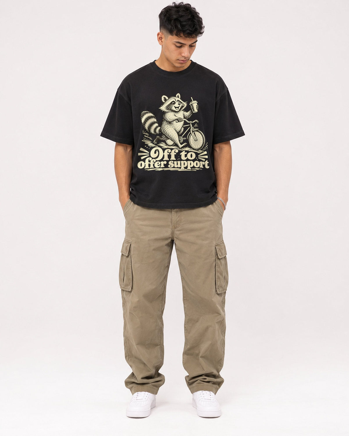 Mockup Boxy Heavyweight Tee Black male full-body 16