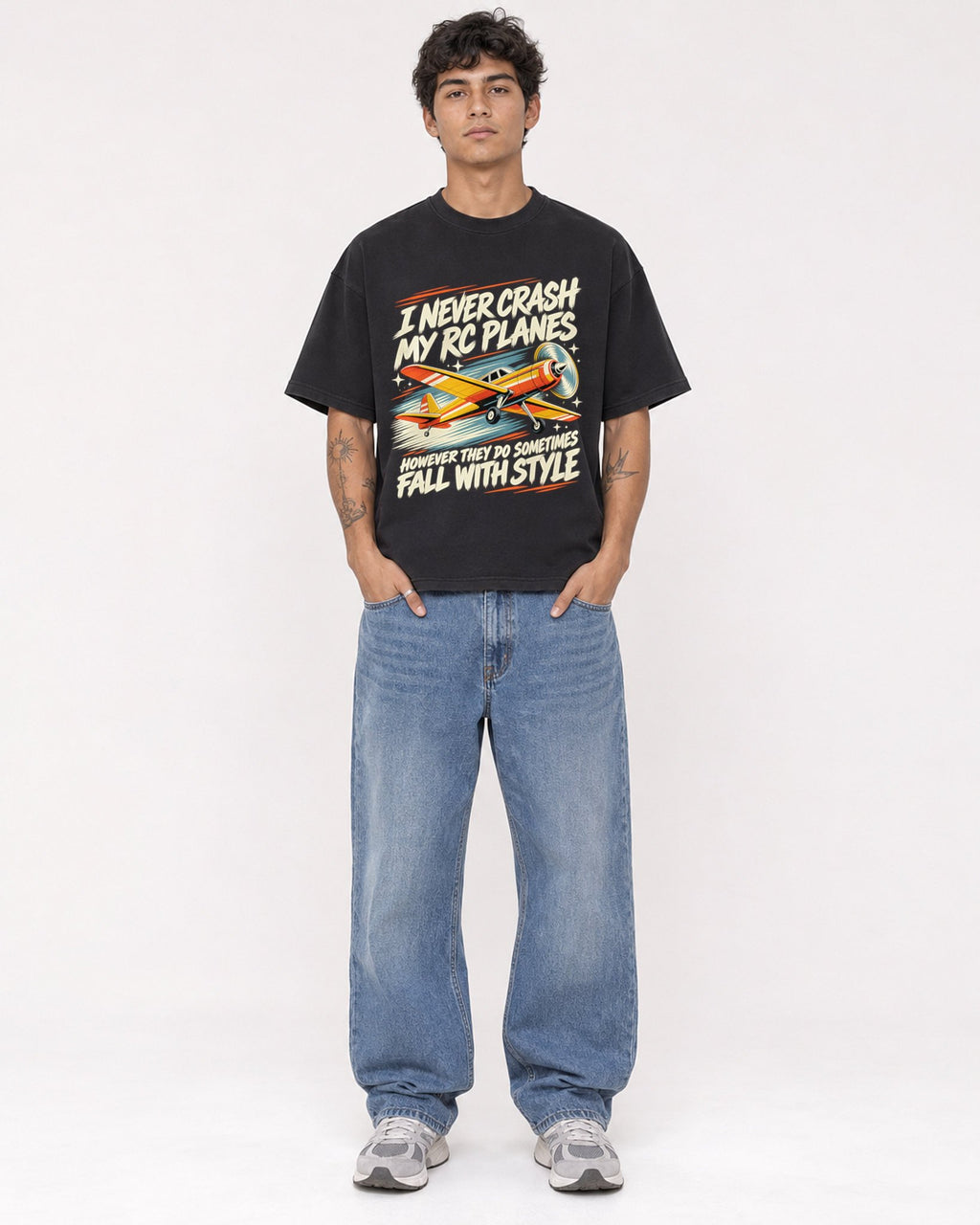 Mockup Boxy Heavyweight Tee Black male full-body 06