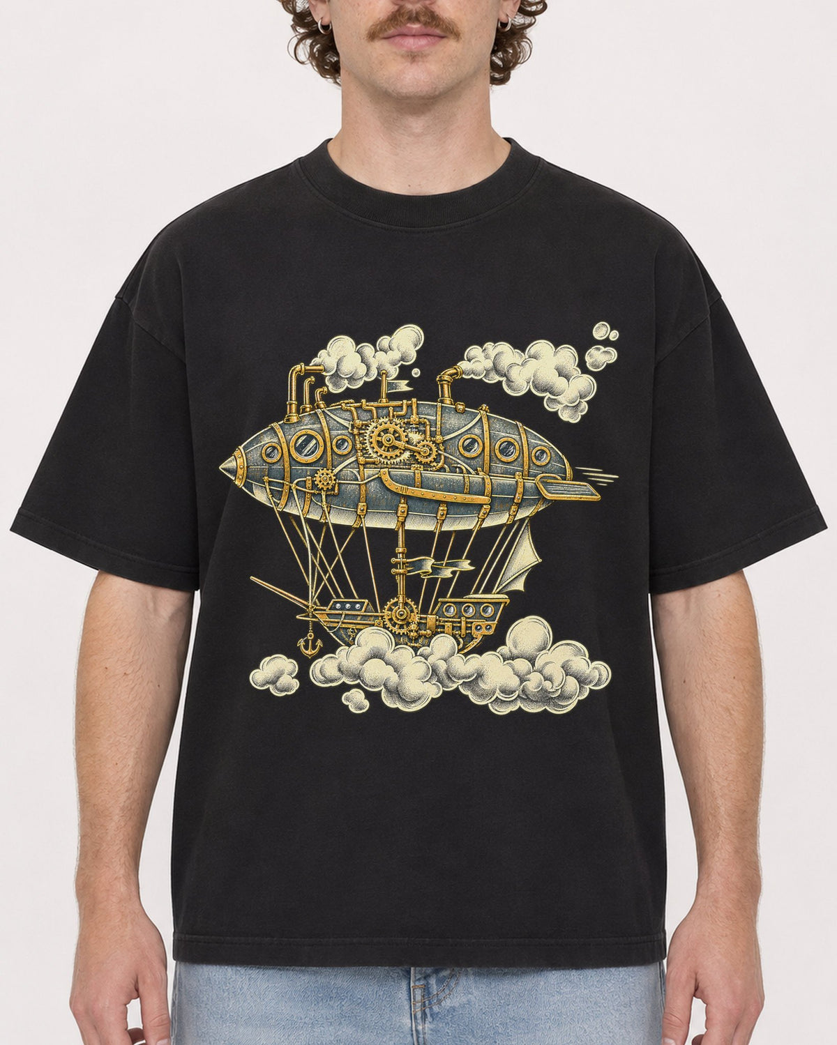 Mockup Boxy Heavyweight Tee Black male close-up 09