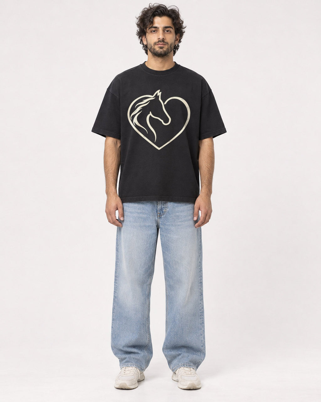 Mockup Boxy Heavyweight Tee Black male full-body 17