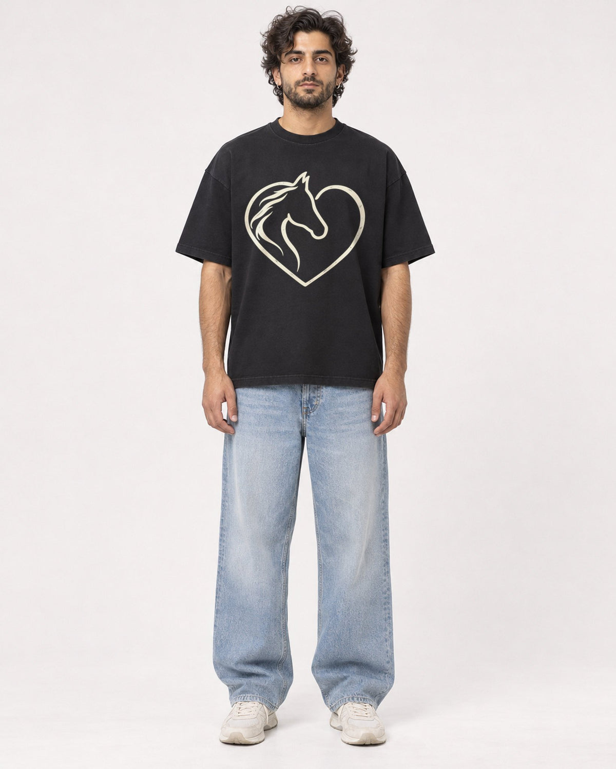 Mockup Boxy Heavyweight Tee Black male full-body 17