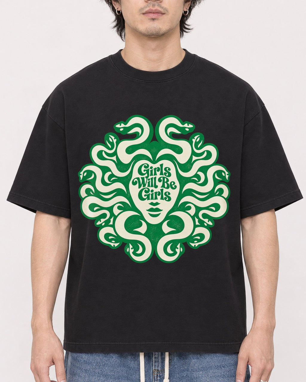 Mockup Boxy Heavyweight Tee Black male close-up 03