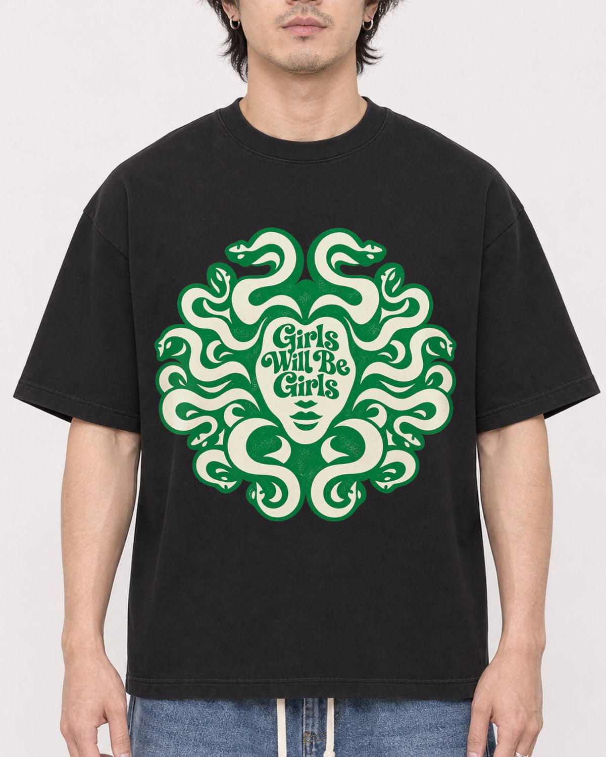 Mockup Boxy Heavyweight Tee Black male close-up 03