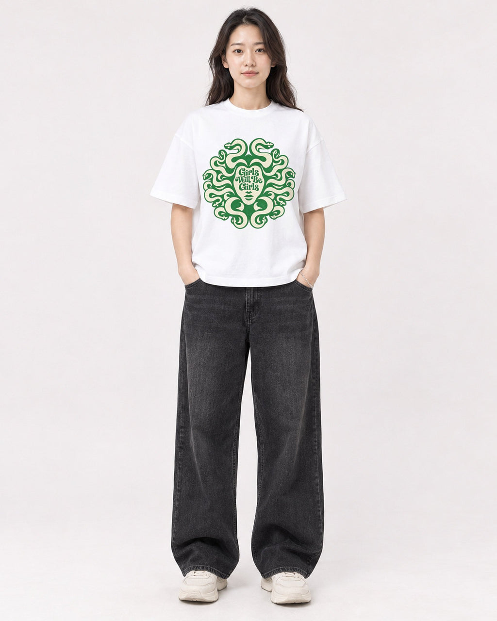 Mockup Boxy Heavyweight Tee White female full-body 03