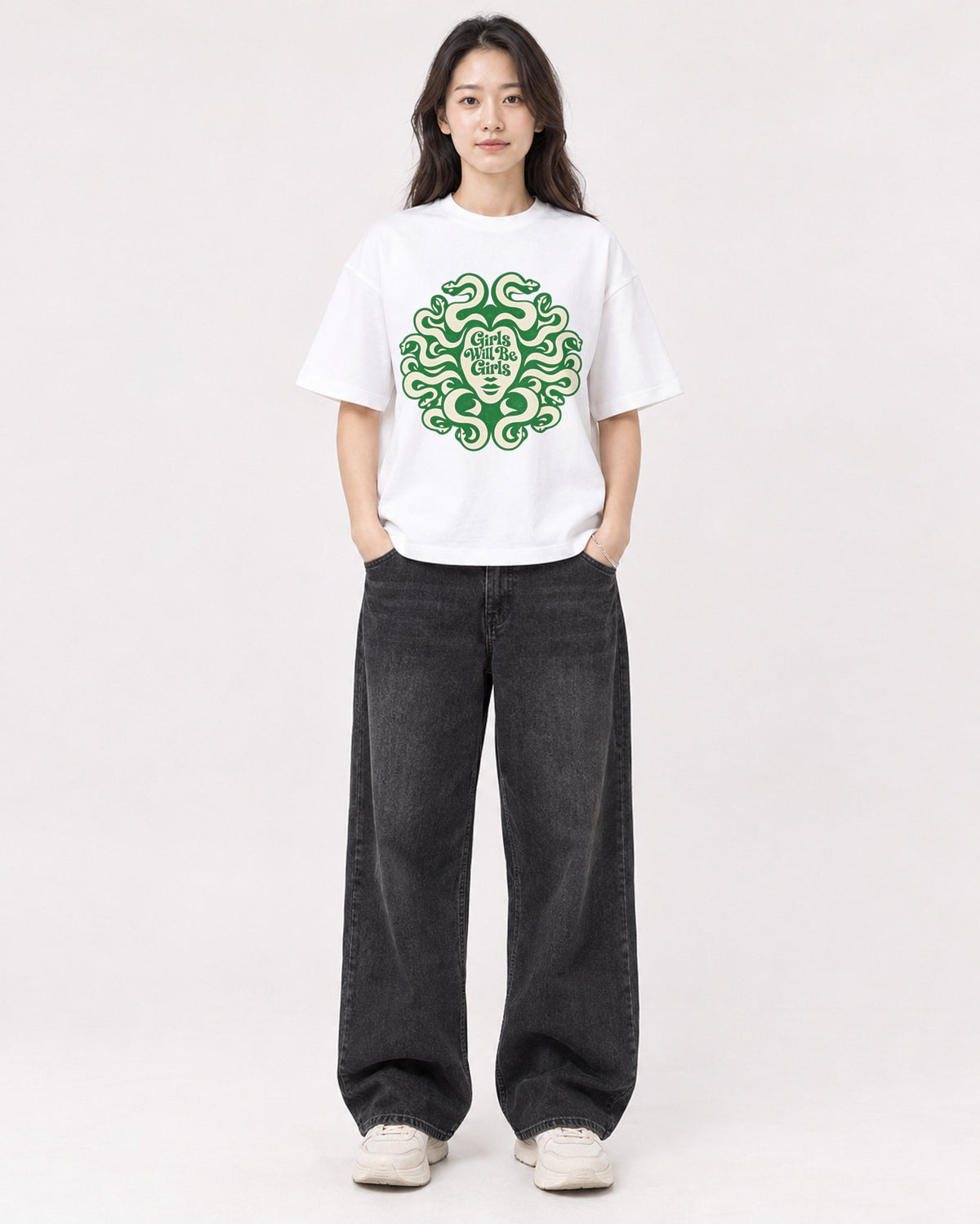 Mockup Boxy Heavyweight Tee White female full-body 03