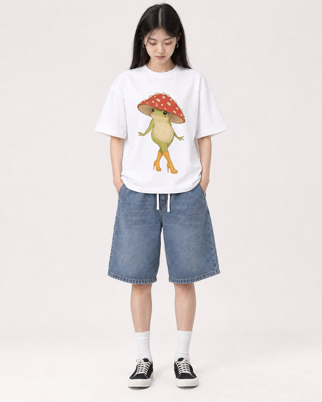 Mockup Boxy Heavyweight Tee White female full-body 01