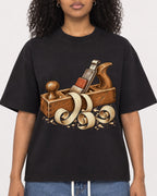 Mockup Boxy Heavyweight Tee Black female close-up 05