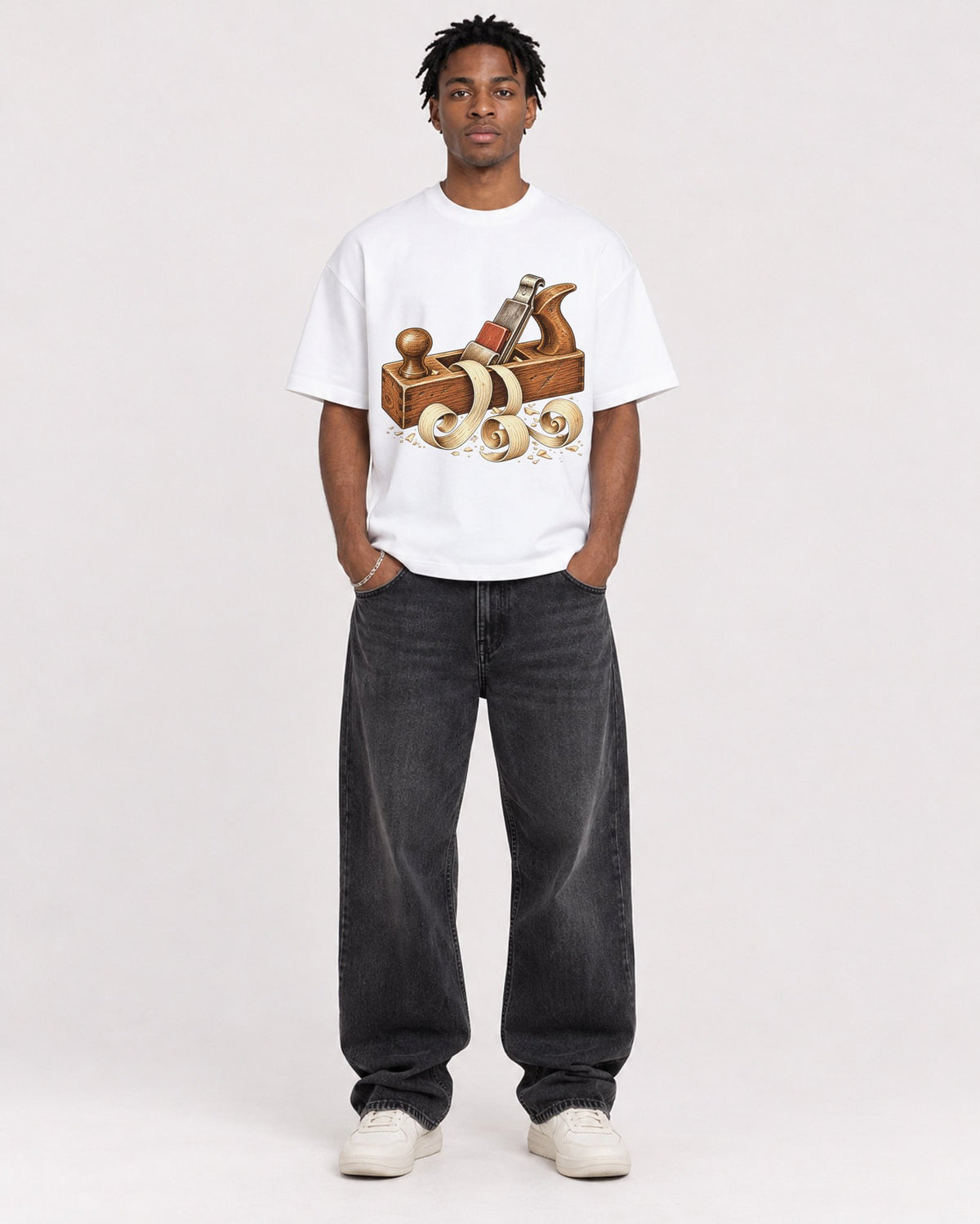 Mockup Boxy Heavyweight Tee White male full-body 05