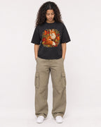 Mockup Boxy Heavyweight Tee Black female full-body 10