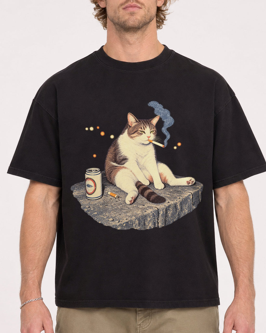 Mockup Boxy Heavyweight Tee Black male close-up 28