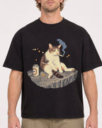 Mockup Boxy Heavyweight Tee Black male close-up 28