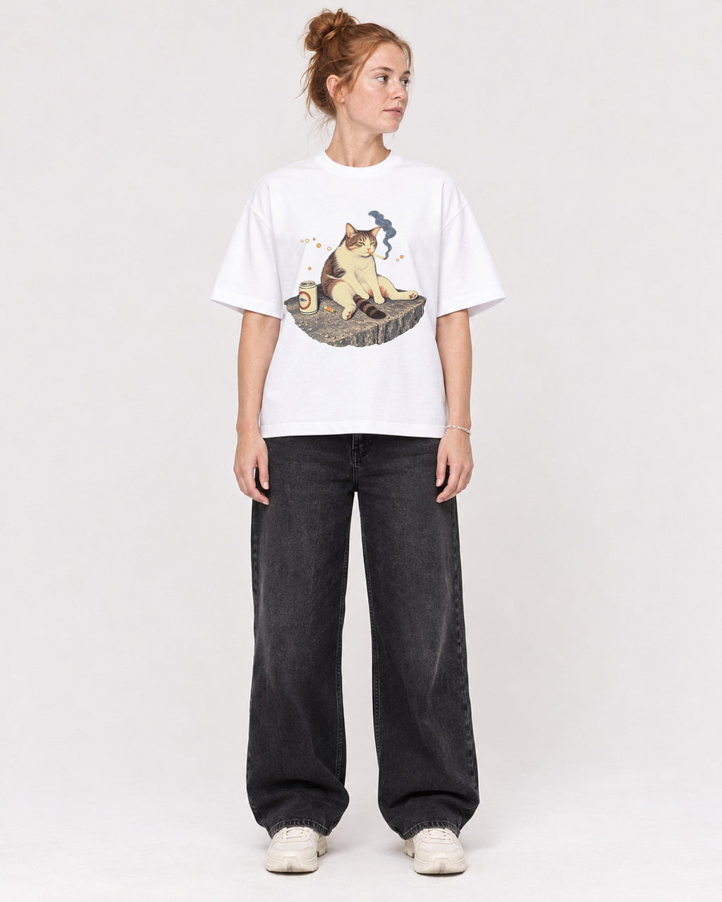 Mockup Boxy Heavyweight Tee White female full-body 28