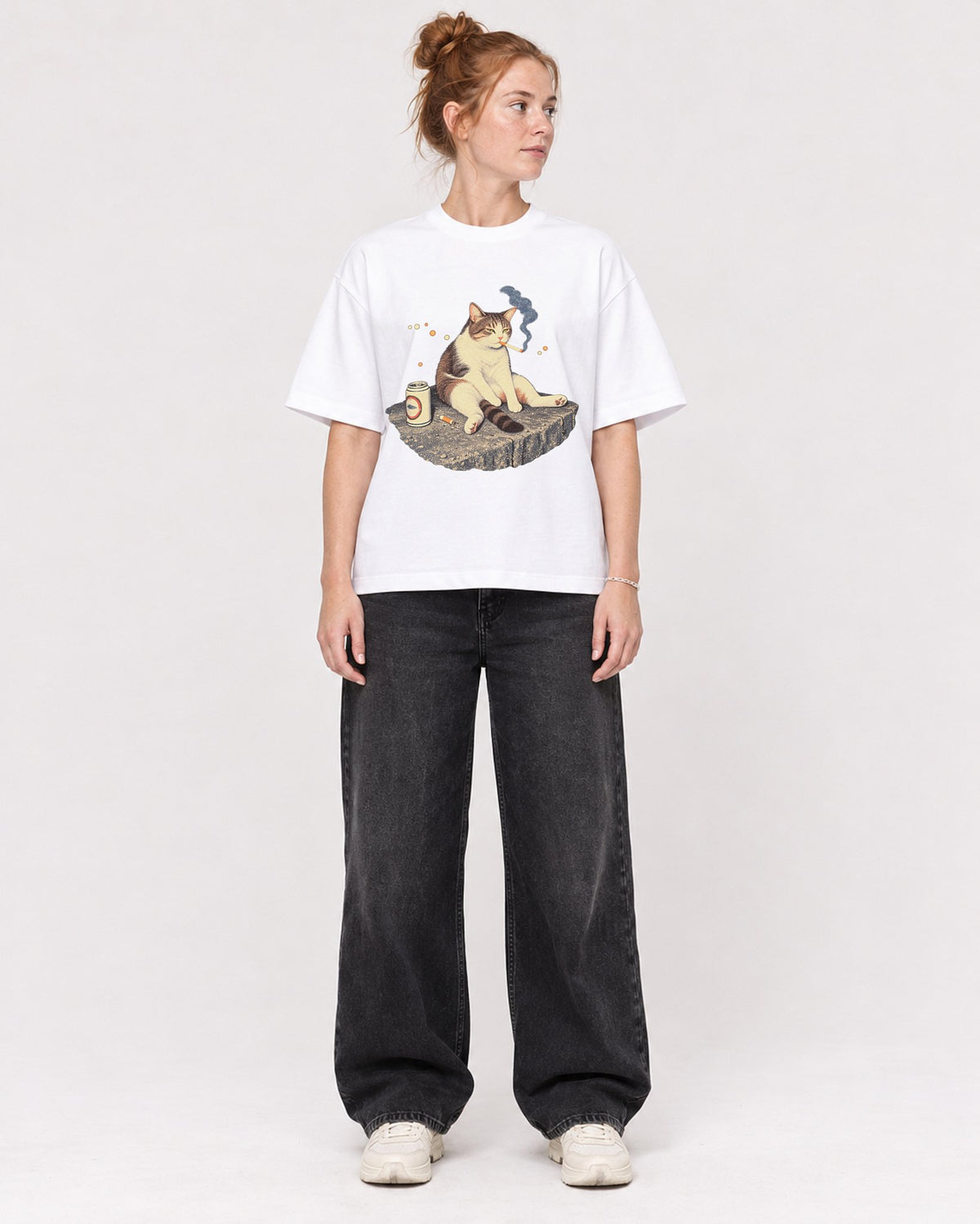 Mockup Boxy Heavyweight Tee White female full-body 28