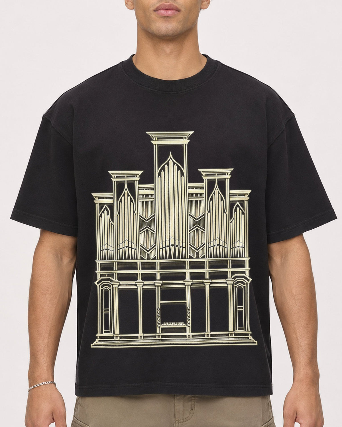 Mockup Boxy Heavyweight Tee Black male close-up 20