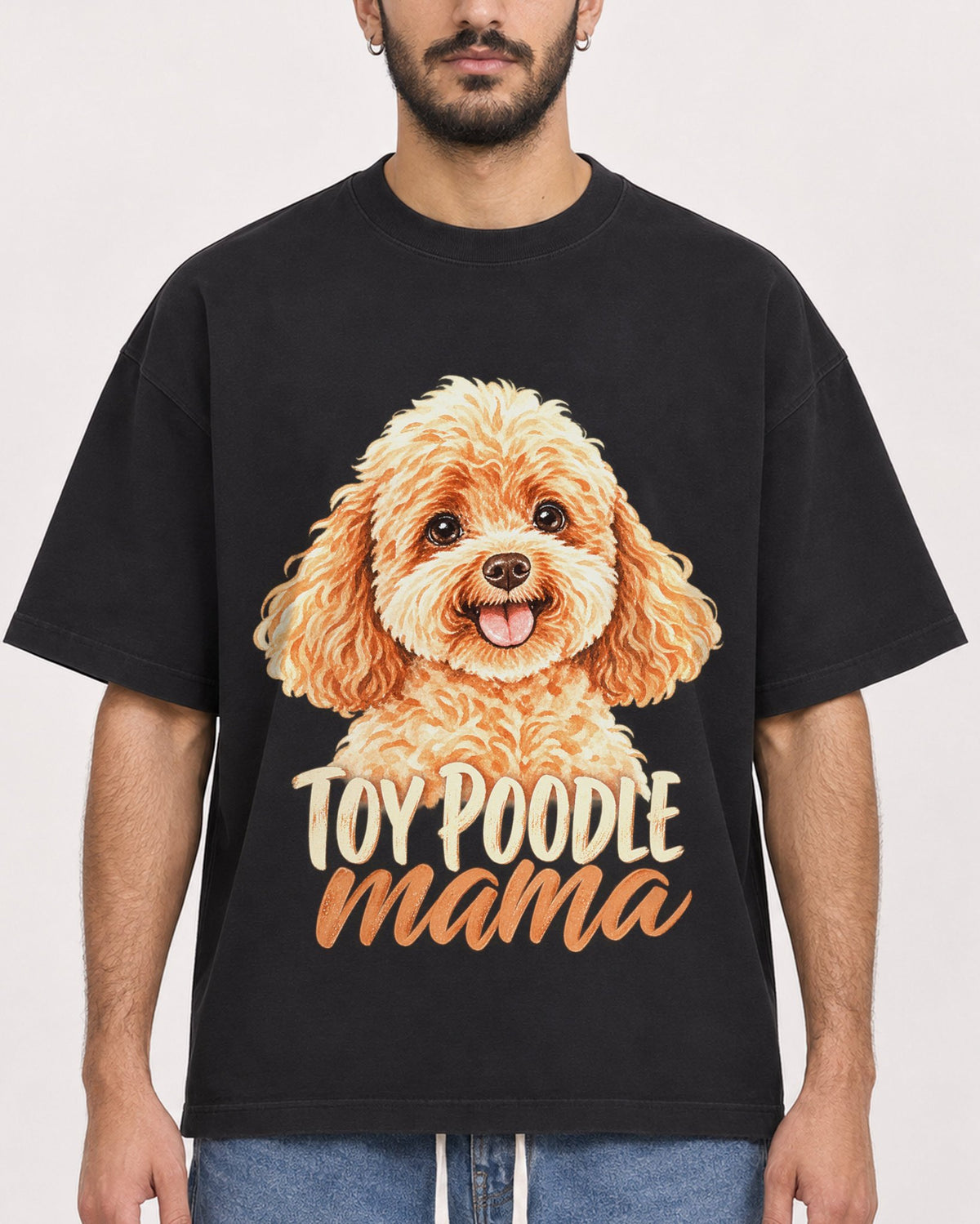 Mockup Boxy Heavyweight Tee Black male close-up 07