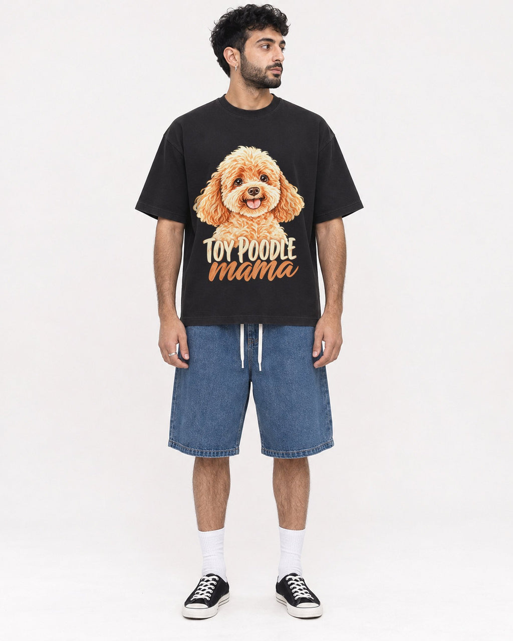 Mockup Boxy Heavyweight Tee Black male full-body 07