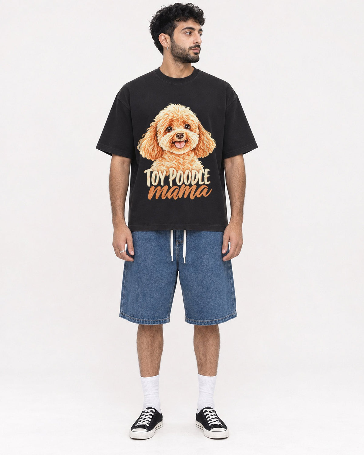 Mockup Boxy Heavyweight Tee Black male full-body 07
