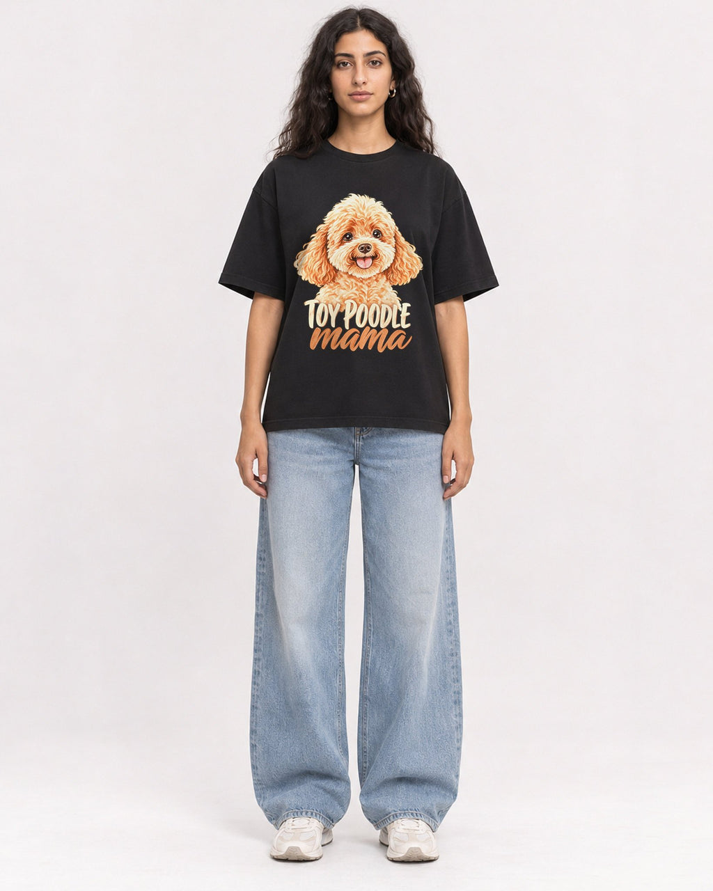 Mockup Boxy Heavyweight Tee Black female full-body 07