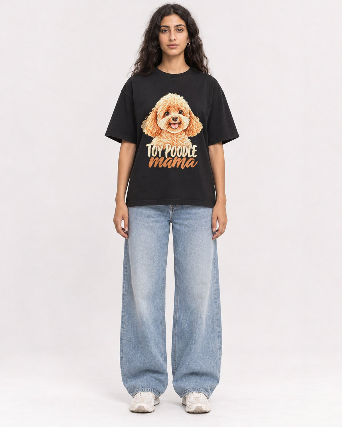 Mockup Boxy Heavyweight Tee Black female full-body 07