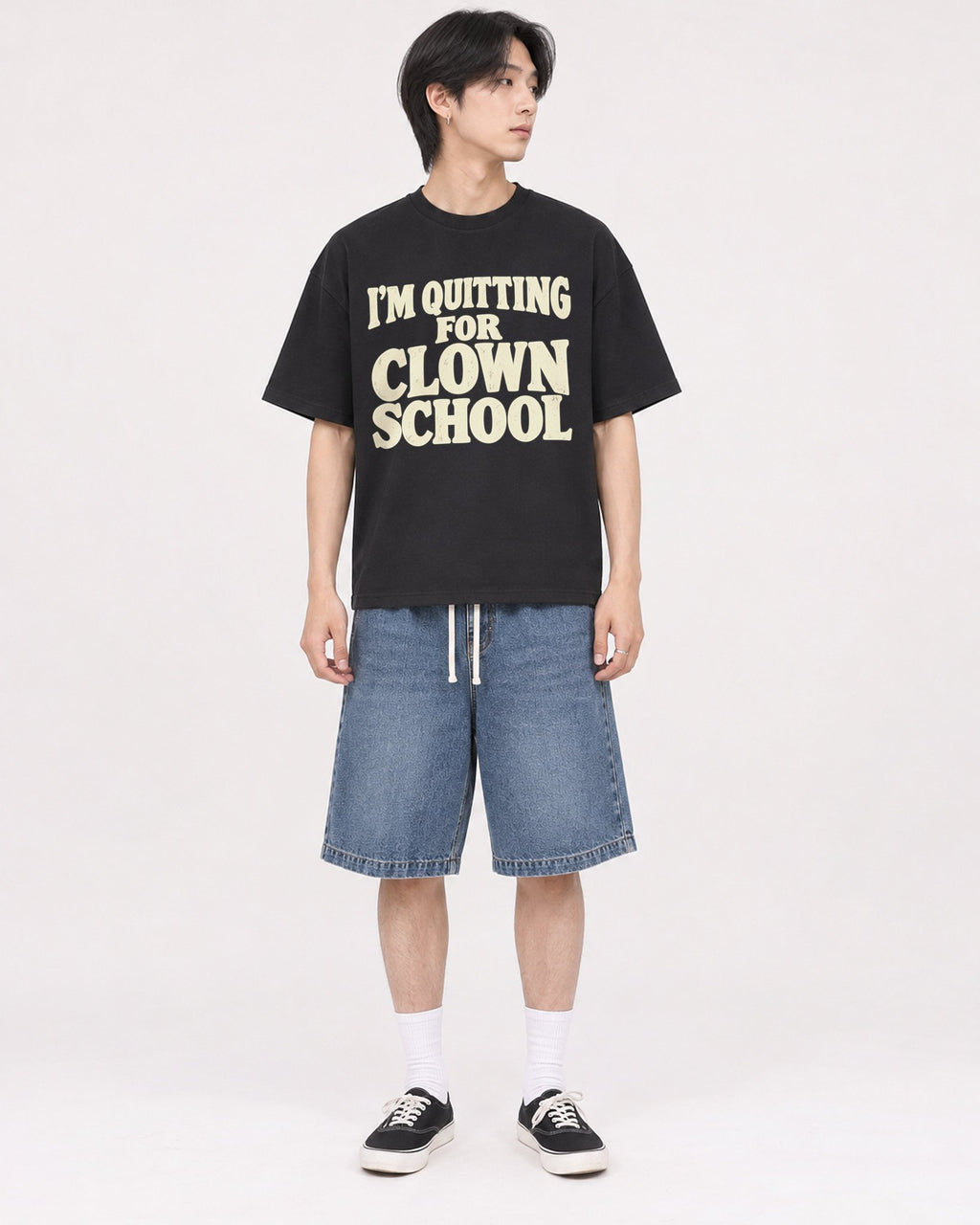 Mockup Boxy Heavyweight Tee Black male full-body 11
