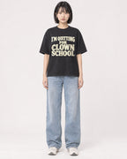 Mockup Boxy Heavyweight Tee Black female full-body 11