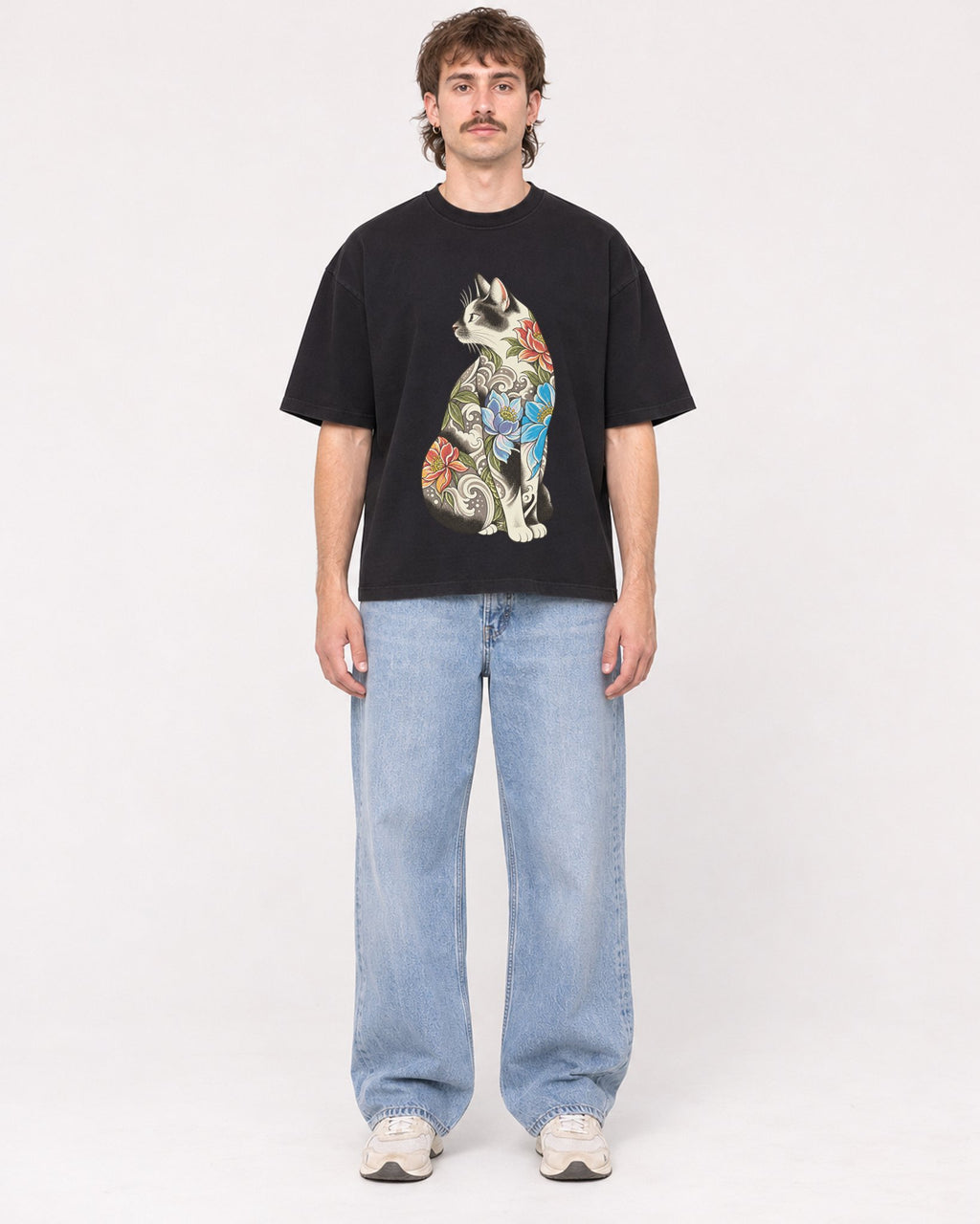 Mockup Boxy Heavyweight Tee Black male full-body 29