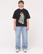 Mockup Boxy Heavyweight Tee Black male full-body 29