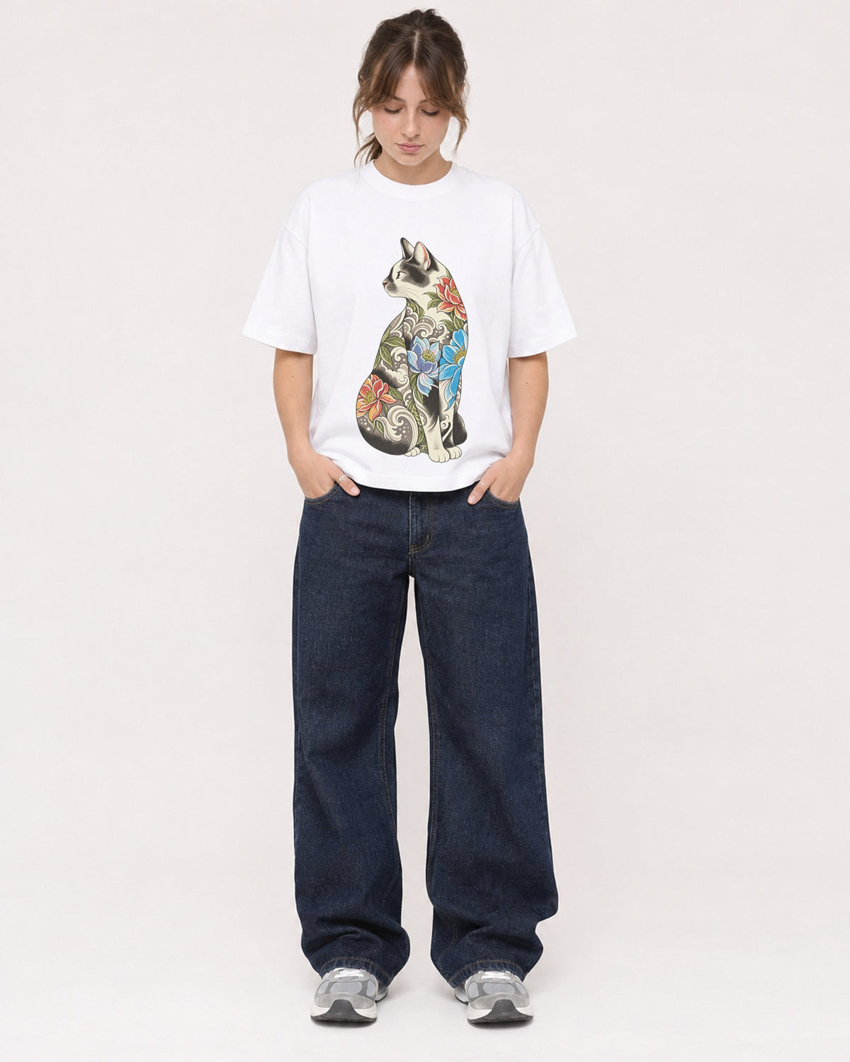 Mockup Boxy Heavyweight Tee White female full-body 29