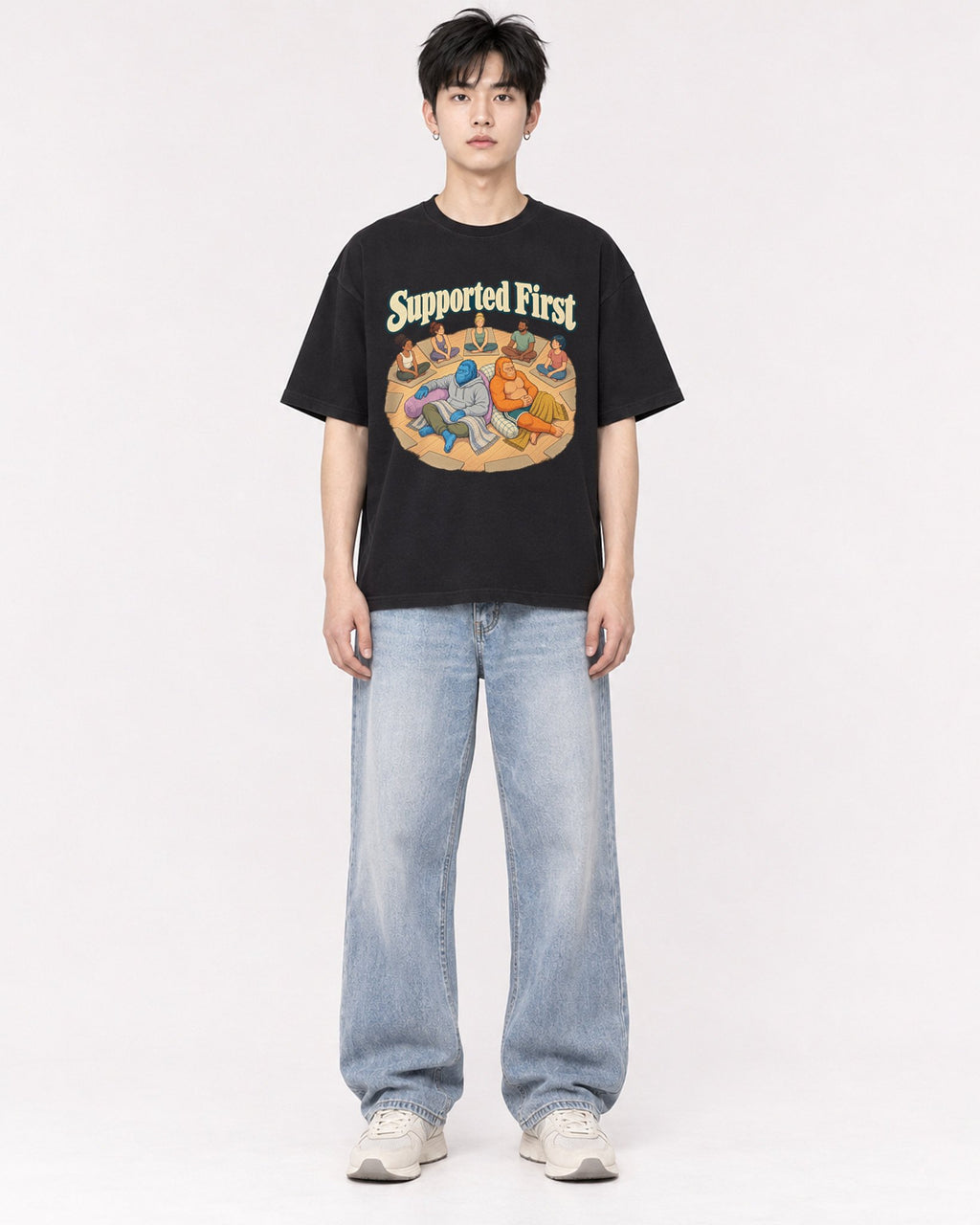 Mockup Boxy Heavyweight Tee Black male full-body 01